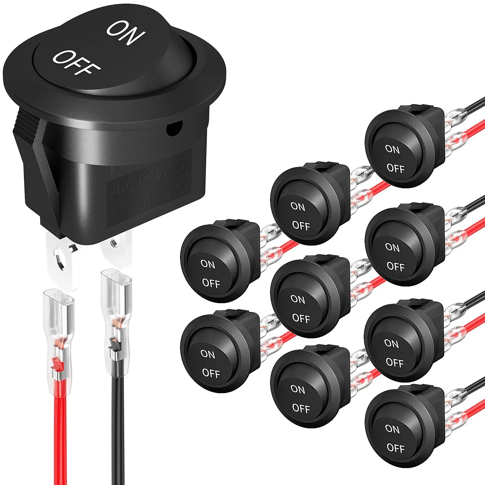 Round Rocker Switch, 12V DC Round Toggle Switch, 2 Pin SPST 6A/250V 10A ...