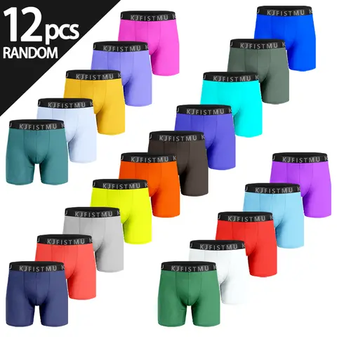 KJFISTMU Men's 12-Pack Boxer Briefs Set, Solid Color Simple Style, Stretchy Sports Underwear, Moisture-Wicking Men's Boxer Briefs with Covered Waistband