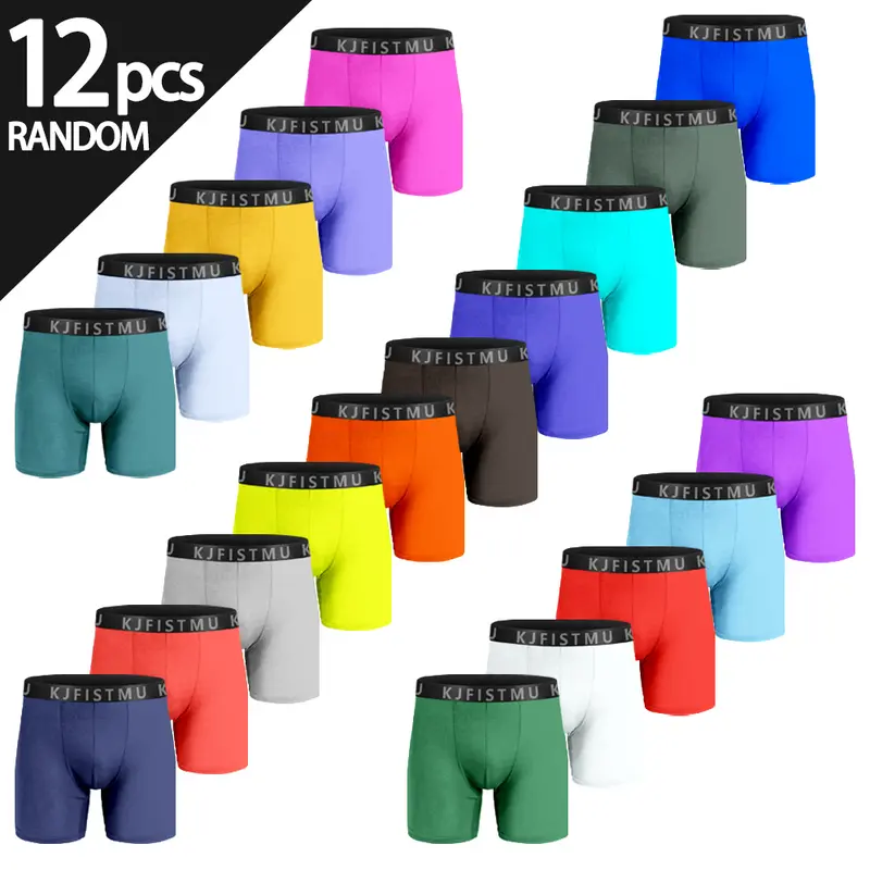 KJFISTMU Men's 12-Pack Boxer Briefs Set, Solid Color Simple Style, Stretchy Sports Underwear, Moisture-Wicking Men's Boxer Briefs with Covered Waistband