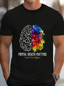 100% Cotton End The Stigma Mental Health Matters Mental Health Awareness T-Shirt Women's Men's Graphic Tee Crew Neck summer vacation Tops