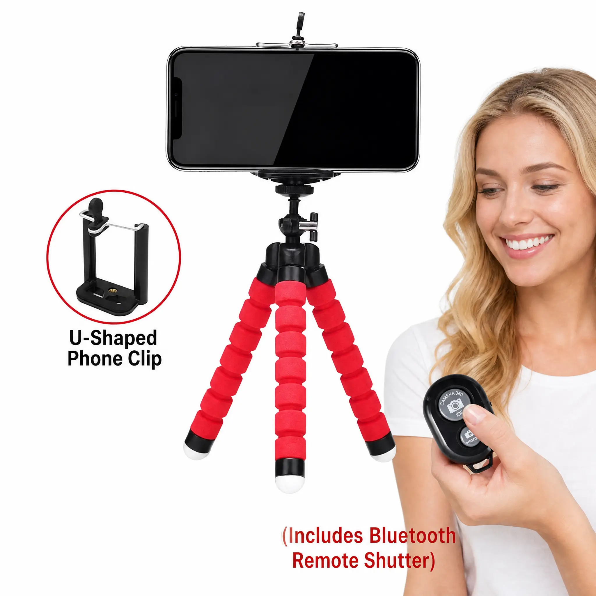 Mini Sponge Octopus Tripod with Wireless Bluetooth Remote Shutter, Adjustable Flexible Cell Phone Holder, Palm Size Portable Camera Stand for Outdoor Travel, Selfie, Live Streaming, Video Recording