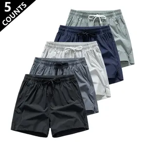 Men’s 5-Pack Athletic Shorts, Breathable Quick Dry, Zipper Pockets and Drawstring Waist, Solid Color Sports Style, Suitable for Running and Workouts, Mid-Rise Regular Fit