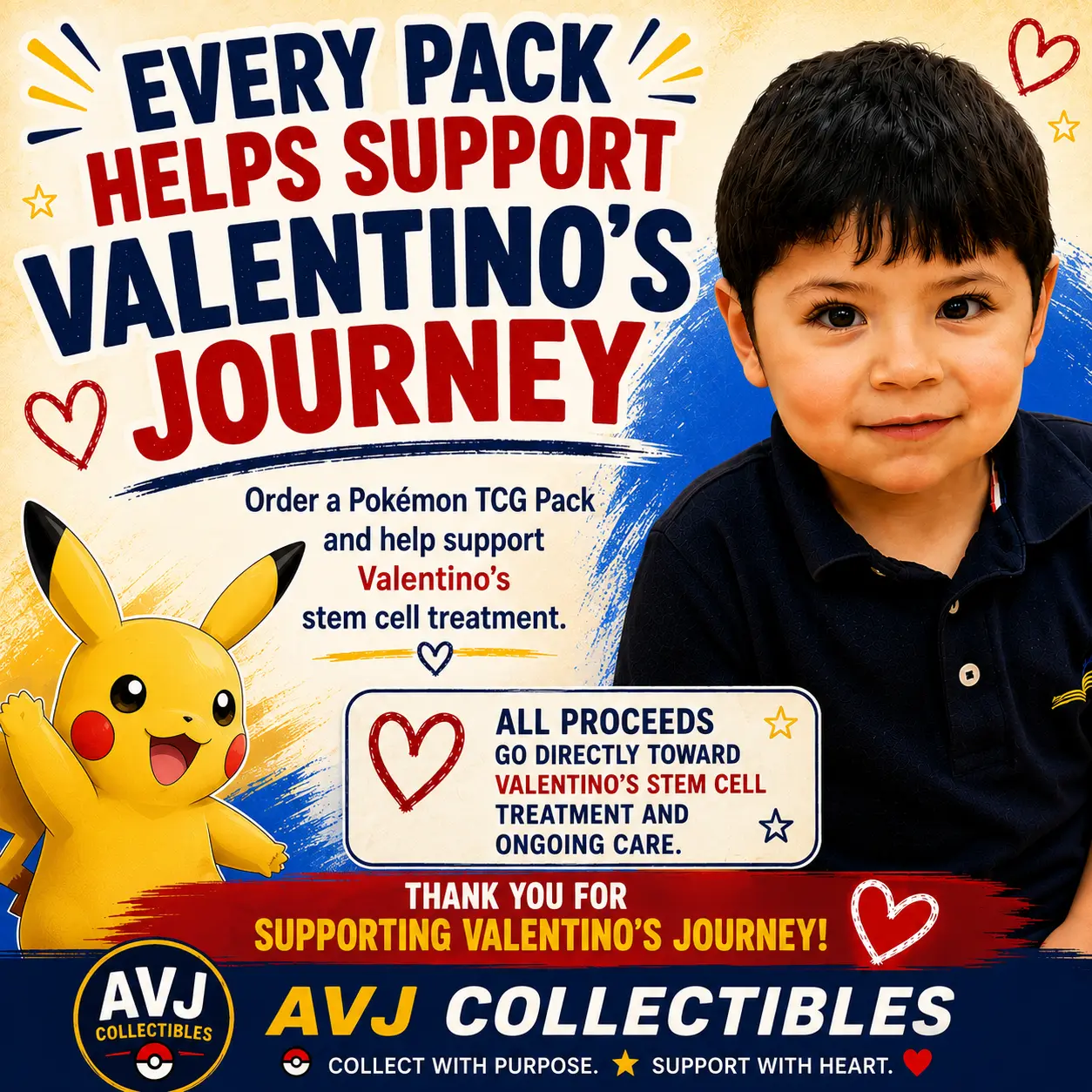 Authentic Pokémon TCG Mystery Booster Pack - Collectible Cards for Card Collectibles, Fundraising for Valentino's Journey, Random Non-Sports Trading Bundle