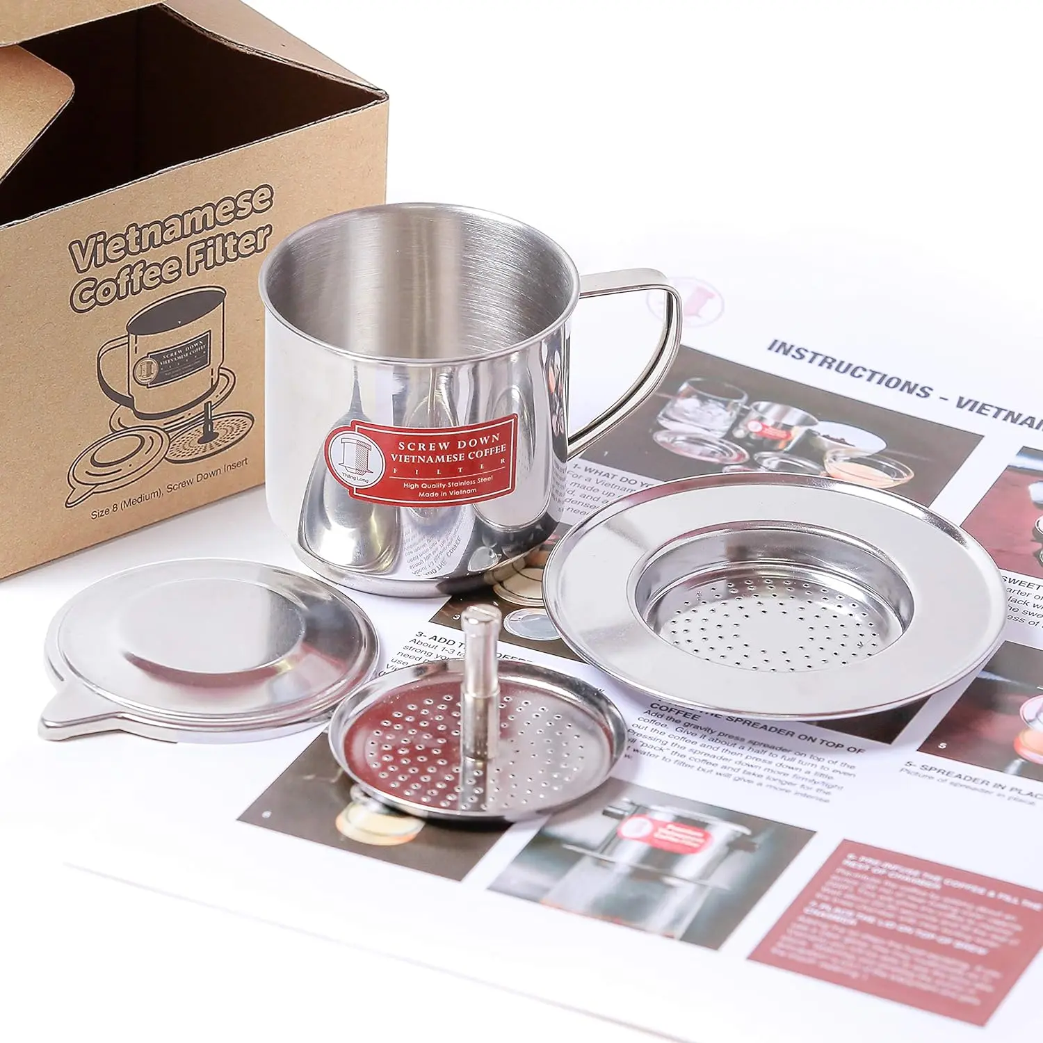 Vietnamese Coffee Filter Maker Press. Screw Down Phin  Vietnam. Authentic (1, Medium (8 oz))