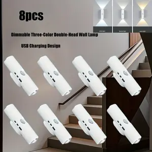1/2/4/8 motion-sensor lights; modern three-color motion-sensor USB magnetic wall mount design; ideal for entryways, nightstands, desks, and wardrobes; wall sconces