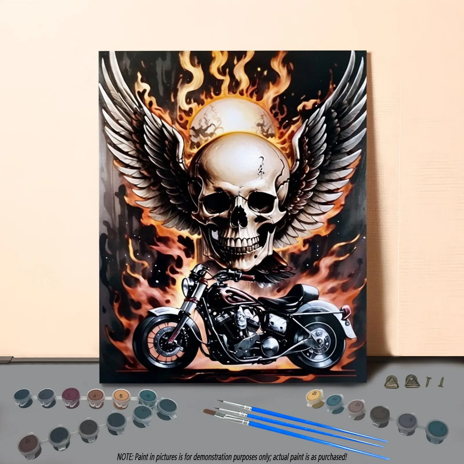 Motorcycle & Skull Pattern Painting by Numbers Kit, DIY Painting Supplies, 1 Set DIY Painting by Numbers with Brushes & Acrylic Paint, Wall Art Decor for Home Living Room Bedroom