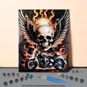 Motorcycle & Skull Pattern Painting by Numbers Kit, 1 Set DIY Painting by Numbers with Brushes & Acrylic Paint, Wall Art Decor for Home Living Room Bedroom