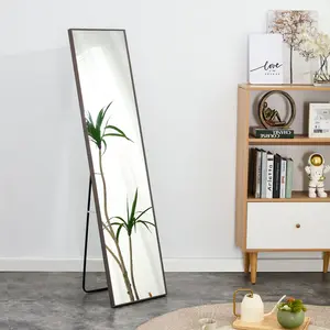 Full Length Mirror,Standing Mirror, gray solid wood frame full length mirror, dressing mirror, bedroom porch, decorative mirror, clothing store, floor mounted large mirror, wall mounted. 58 "* 15"