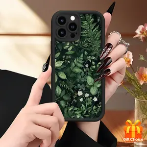 Protect Your Phone Soft Phone Case Simple with Green Leaves Pattern UV Printing Matte Phone Cover 360 Degree Full Protection for for iPhone 11 12 13 14 15 16 Pro Max for Smartphone Gift Birthday Girl Boy Suitable for Samsung S24 FE