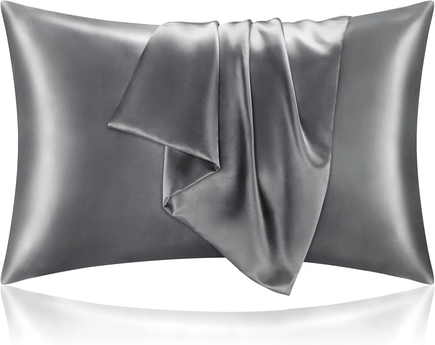 Satin Pillowcases, Queen Size 20x30 Inch, Dark Grey, Set of 2 | Similar to Silk Pillow Cases, Soft and Cooling, Reduces Friction, Gentle on Hair and Skin, Envelope Closure, Women Men Gift
