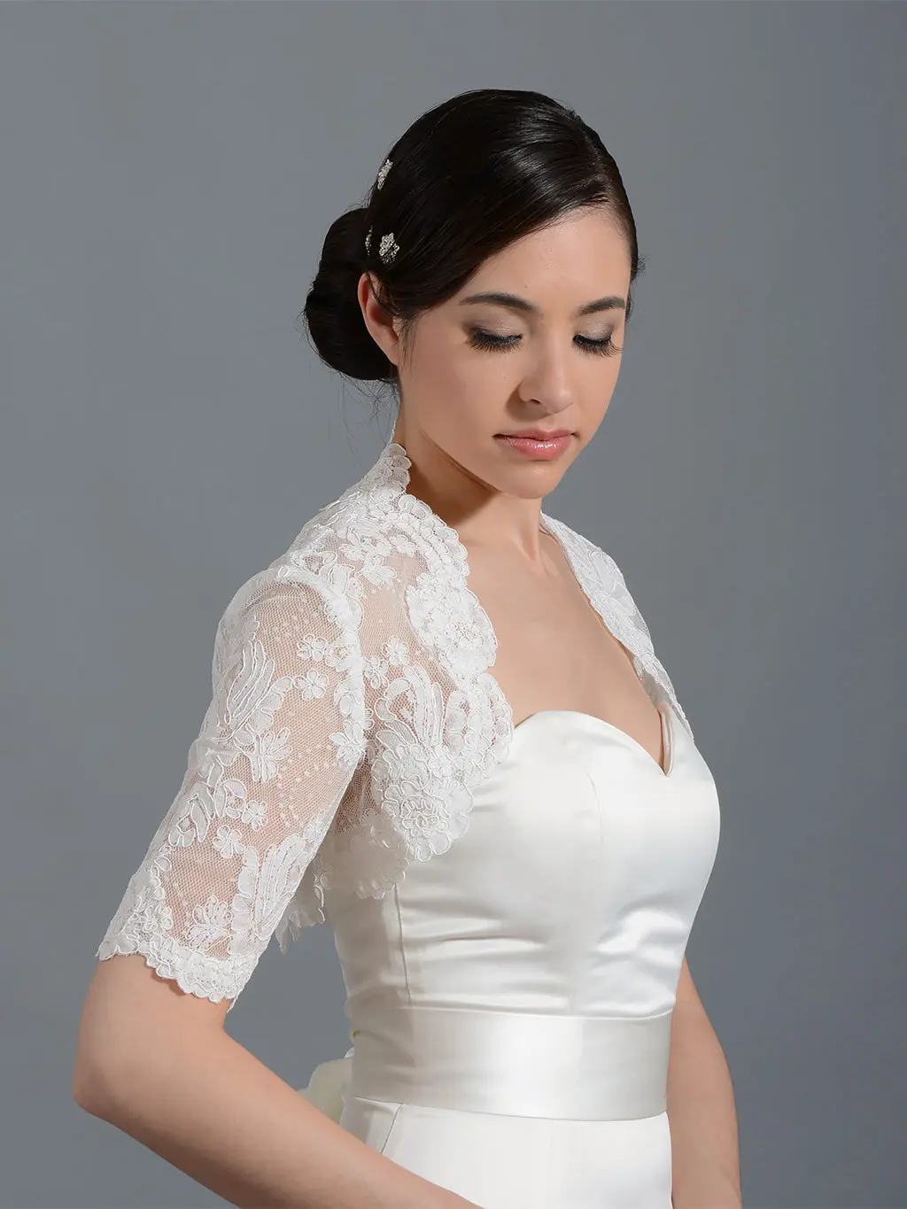 Elbow sleeve bridal alencon lace bolero jacket - TikTok Shop