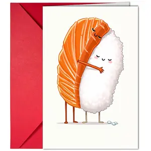 1pc Salmon Sushi Hugging Rice Greeting Card & Envelope Set Blank Paper Design Valentine's Day & Anniversary Romantic Gift Fun Food Love-Themed Greeting Card