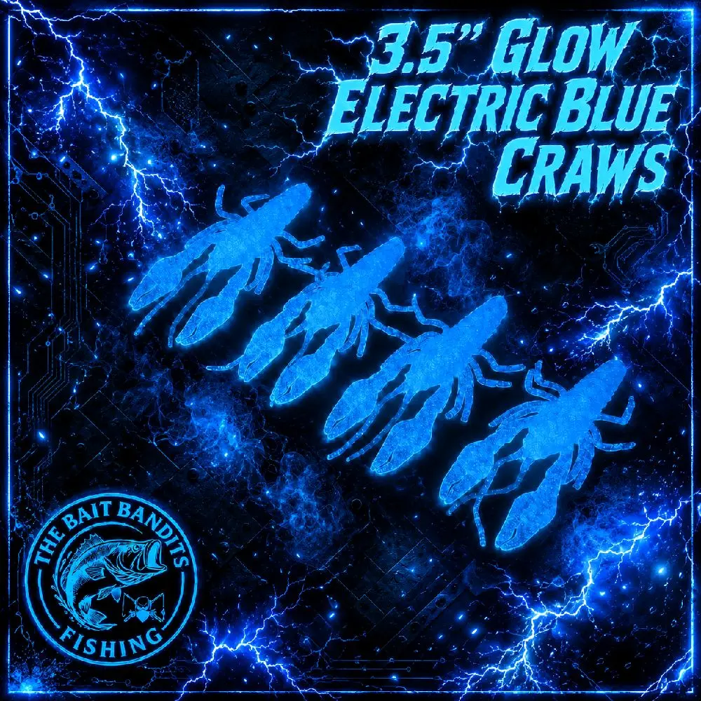 Electric Blue Glow Craw – 3.5” (4ct) (Glow in dark fishing lures)