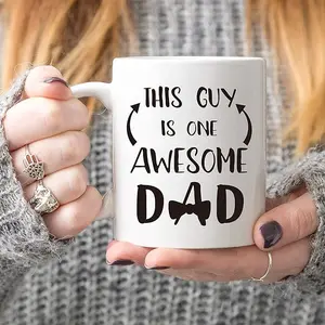 Dad Coffee Mug from Daughter Son Child, This Guy Is One Awesome Dad, 11Oz Novelty Ceramic Cups for Daddy, Unique Birthday Gifts for Father Him Men Husband00