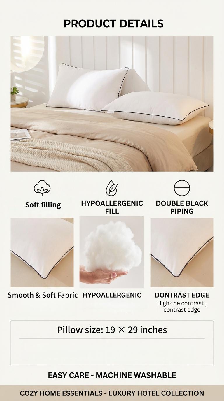 5-Star Hotel Pillow for Home - 2 Pack Cloud-Like Soft Pillows, Perfect for All Sleep Positions