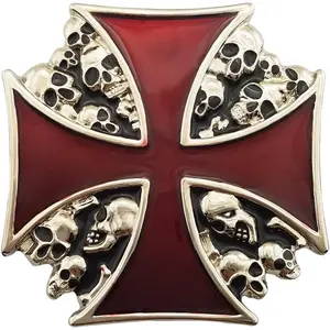 Cool Cross Skull Belt Buckle For Men Native American Big Red Enamel Skeleton Punk Gothic Belt Buckle