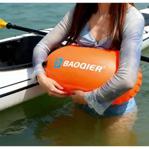 SummerVibes Fluid-Powered Inflatable Swimming Buoy—Quick-Dry PVC Buoyancy Dry Bag with Streamlined Leash, High-Visibility Orange Safety Buoy for Open Water Swimming, Boating, and Stand-Up Paddleboarding—Durable Compact Design