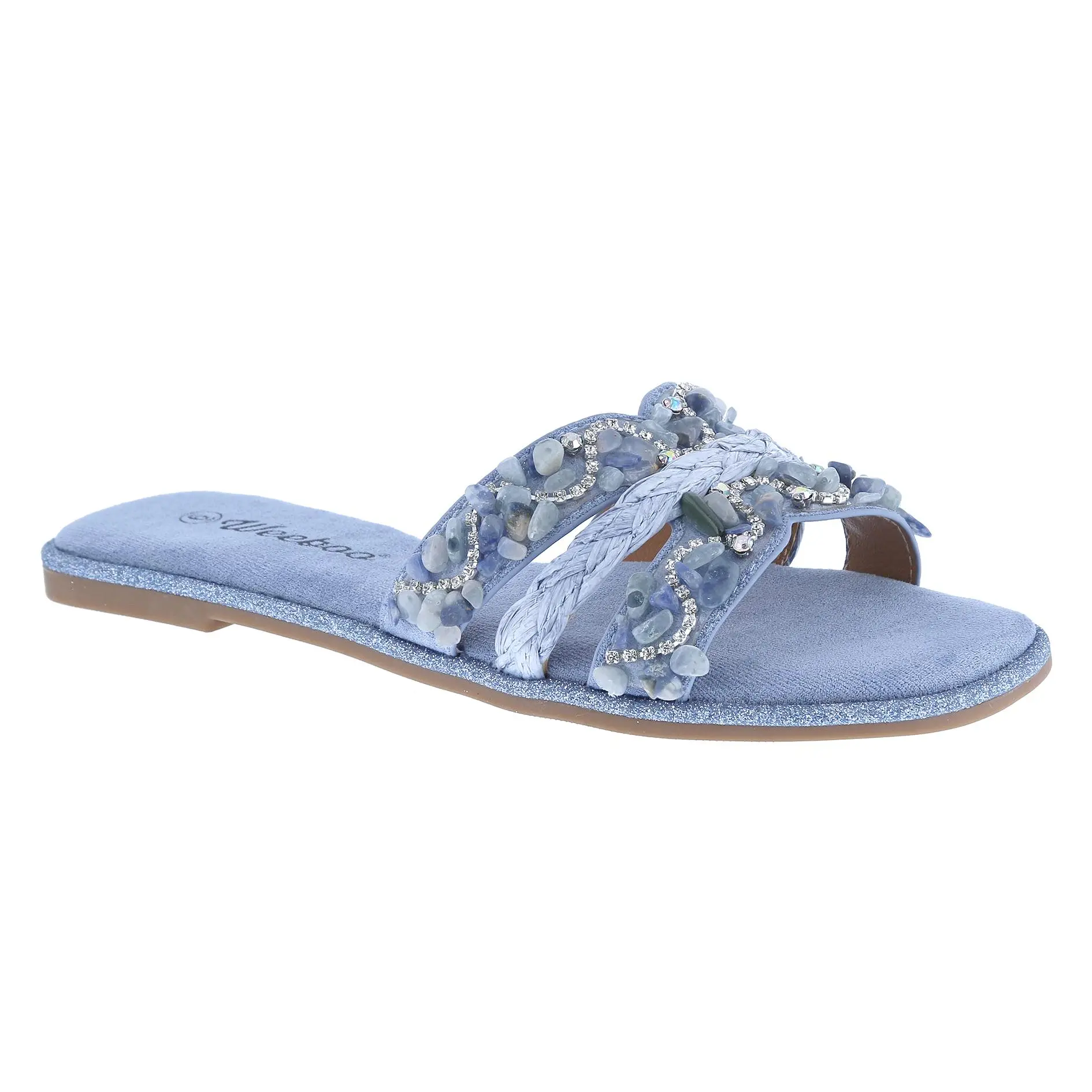 BELOVELY Womens Rhinestone Glitter Flat Sandals - Open Toe Slides for Casual and Special Occasions - Flipflop, Slipper Onyx Soft Slipper Flipflop Comfort Footwear