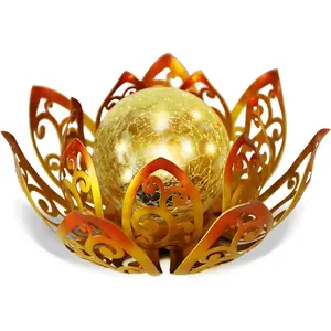 Solar Lights Outdoor, Lotus Lamp Garden Decor Metal Crackle Glass Solar Lantern Decorative  Tabletop Landscape Path Light LED Table Light for Patio,Lawn,Walkway,Tabletop,Pathway