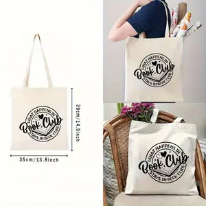"What Happens in Book Club Stays in Book Club" Tote Bag for Women - Reusable Beige Book Lover's Bag with Black Slogan Print, Durable Machine-Washable Shopping Tote for Reading Enthusiasts & Book Clubs, Book Bag, Sturdy Handles