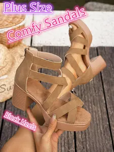 Elegant Plus Size Platform Gladiator Sandals, Y2K Coquette Chunky Heel Ankle Strap Sandals, Summer Casual Dress Shoes for Women, Comfy Sandals