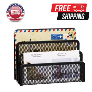 Mail Organizer for Desk, 3-Slot Mesh Metal Mail Holder countertop