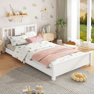 [Bellemave] Twin Size Solid Wood Platform Bed| Low Profile Bed Frame with Headboard| No Box Spring Needed| Easy Assembly