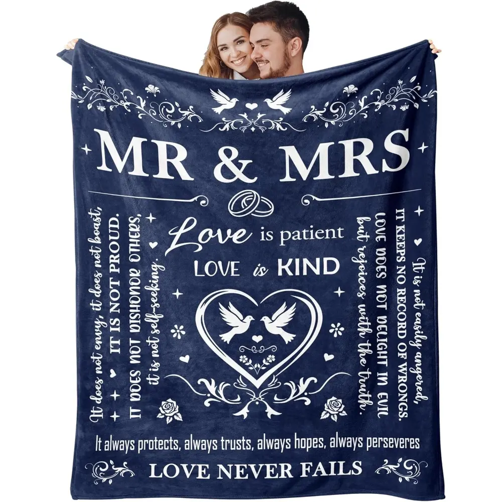1PC Wedding Gifts for Couples 2026, Bridal Shower Gifts for Bride to Be, Anniversary/Wedding Registry/Marriage Gifts for Newlyweds Couple Bride Groom Husband Wife, Mr and Mrs Flannel Throw Blanket