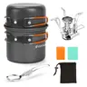 Odoland 6pcs Camping Cookware Mess Kit with Lightweight Pot, Stove, Spork and Carry Mesh Bag, Great for Backpacking Outdoor Camping Hiking and Picnic