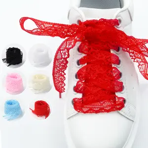 Decorative Lace Shoelaces for Women Solid Color Wide Shoestrings 3CM Flat Laces with Hollow Pattern for Christmas Gifts and Cloth Shoes