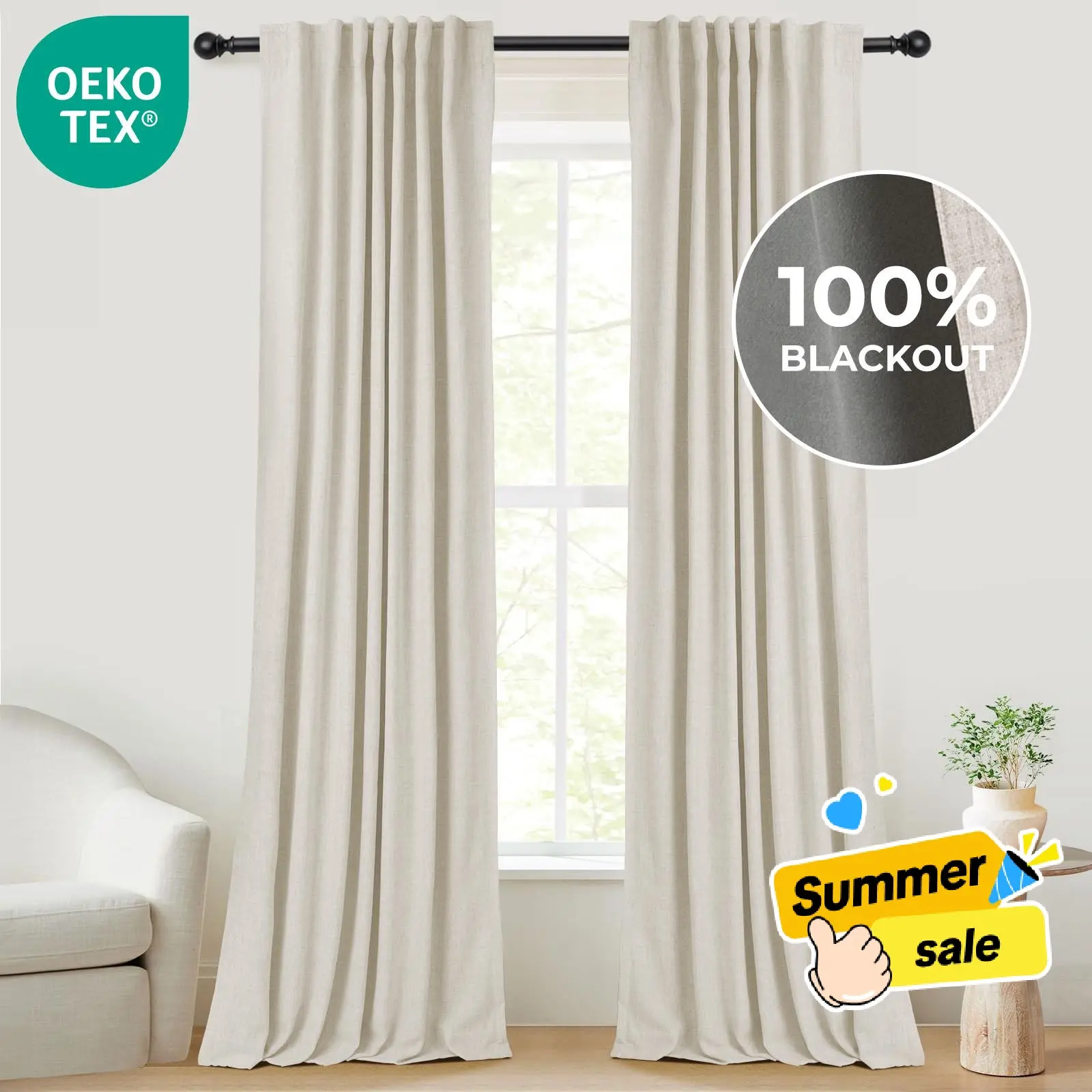 Back To School Inovaday 2pcs Blackout Curtains for Living Room Bedroom Linen Blackout Curtains, Back Tab/Rod Pocket Luxury Black Out Curtains for Windows Apartment