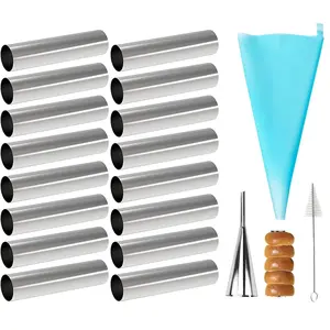 Non-stick Cream Cannoli Tubes, FantasyDay 19 Pcs Stainless Steel Horn Molds Baking Cones Pastry Roll Horn Shells with Clean Brush - Pastry Baking Set for Christmas Cake Anniversary Party