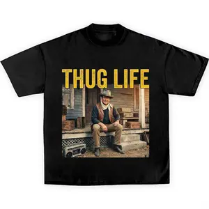 John Wayne Thug Life T-Shirt Vintage Western Cowboy Graphic Tee Classic Movie Retro Country Style T-Shirt Old West Legend Gift for Men