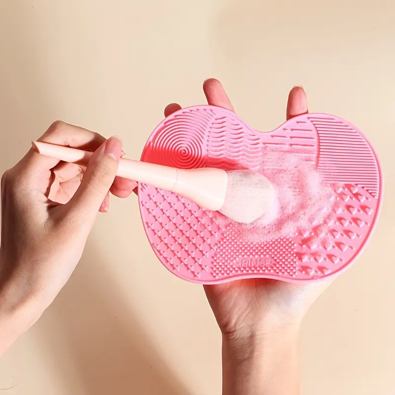 Pink Silicone Makeup Brush Cleaning Mat – Cute Brush Washer Pad for Beauty Tools, Vanity Organization & Everyday Makeup Routine