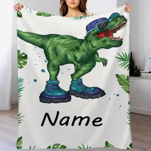 Customizable Green Dinosaur Name Blanket , Personalized Name Gift ,Suit for The Sofa, Bed, Travel, Camping, Living Room, Office, Chair，Gifts for Family or Child  ,Friend , Send your custom text via shop chat to personalize