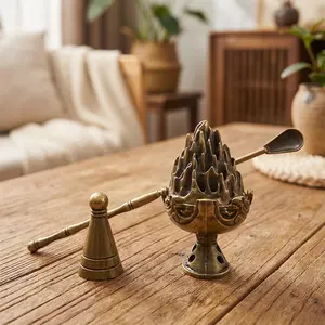 1 Set Mini Retro Boshan Censer Traditional Chinese Hill Shape Incense Holder Meditation Fragrance Sandalwood Incense Burner Indoor Relaxation Aroma Furnace Ornament Tea Room Decor