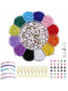 13-Piece Multicolor 3mm Glass Beads Set, Acrylic Letter & Flower Beads, DIY Jewelry Making Kit for Bracelets, Necklaces, Keychains, Flower Shapes, DIY Kits