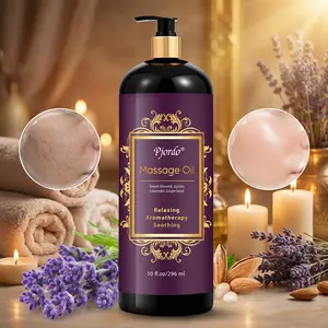 Pjordo Aromatherapy Lavender Massage Oil, 10 fl oz Spa-Quality Oil with Grape Seed, Sweet Almond & Jojoba for Massage Therapy, Soothing & Calming Relaxation