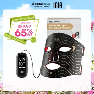 INIA GLOW 2 Red Light Therapy Mask , 4 Light Modes with 850nm NIR, 2600mAh Rechargeable LED Face Mask for Skincare at Home and Travel, Best Valentine's Day Gift for Her