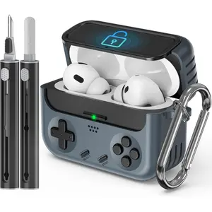 Case Cover For Airpods Pro 2nd Generation with Cleaner Kit, with Lock, Classic Cool Funny Game Console Hard Case For Airpods Pro (Black)