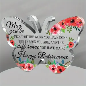 Retirement Gift for Women Men Retirement Plaque Happy Retirement Gifts Inspirational Retirement Ornament Acrylic Heart Retirement Gift for Coworker Retired Teacher Nurse (Butterfly)