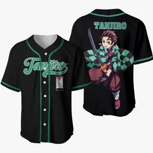 AniBase Club Anime Jersey Demon Slayer Tanjiro Baseball Jersey Kimetsu No Yaiba Unisex Cosplay Shirt Lightweight Breathable Anime Fan Gift