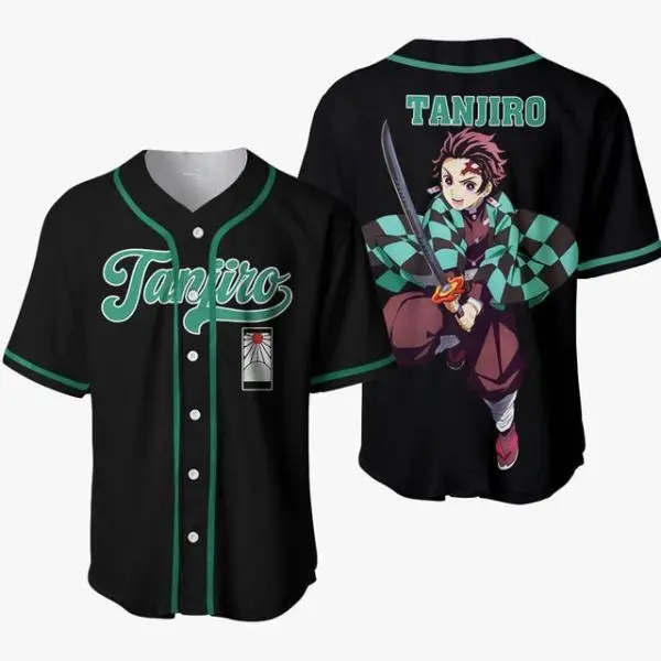 AniBase Club Anime Jersey Demon Slayer Tanjiro Baseball Jersey Kimetsu No Yaiba Unisex Cosplay Shirt Lightweight Breathable Anime Fan Gift