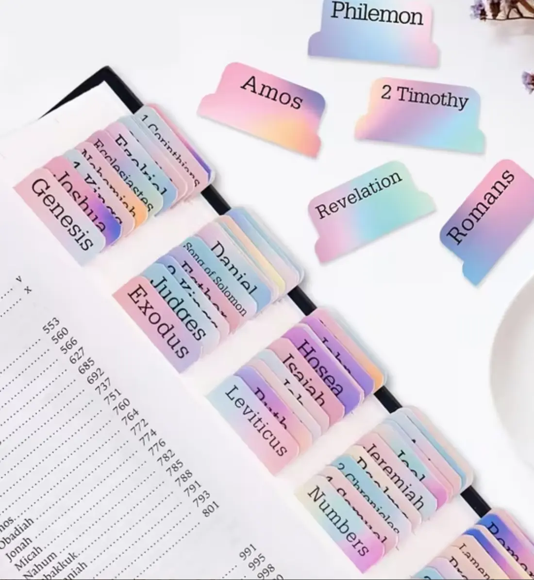 60 Large Print Laminated Colorful Sticky Index Tabs for Bible Study, Embossed Gold Matte Film Navigation Bookmarks, Book Reading Stickers for Bible Decor (For Women, Men)