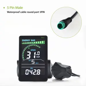 Waterproof Interface M6c 5-Pin Display for Electric Bicycles, Uart 2 Protocol Compatible, Wired Waterproof Screen