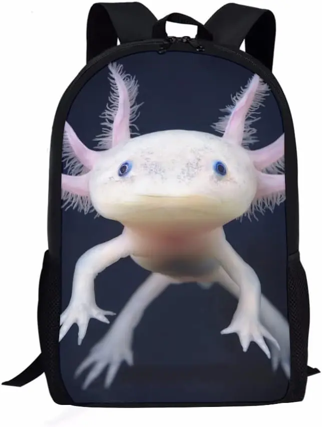 Cute Mexican Axolotl Backpack For 17 Inch Pink Salamander Bookbag Elementray Backpack Dyapack