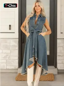Women's Sleeveless Denim Dress, Womenswear Casual Summer Fashion, Comfortable & Stylish Fit Design, Perfect for Daily Wear