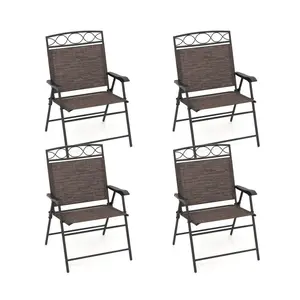 Set of 4 Patio Folding Chairs Set Dining Chairs with Armrests