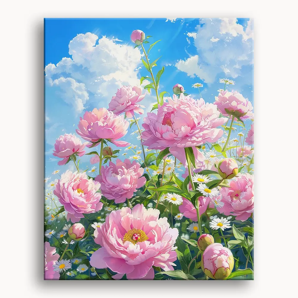 Flowers Bloom in the Clouds 1 Paint by Numbers Kit, 16x20in Canvas Art, DIY Painting Accessories Kit for Beginners with No Prior Drawing Experience, Pink Peonies Fun & Relaxing Relaxing Activity Supplies