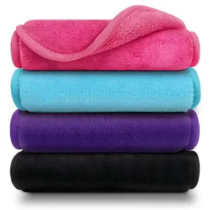 Makeup Remover Cloths Pack of 4, Reusable Microfiber Facial Cleansing Cloths, Remove Instantly Dirt, Makeup&Waterproof Mascara with Just Water, 15.5 x 7.5 in, Blue/Purple/Black/Pink